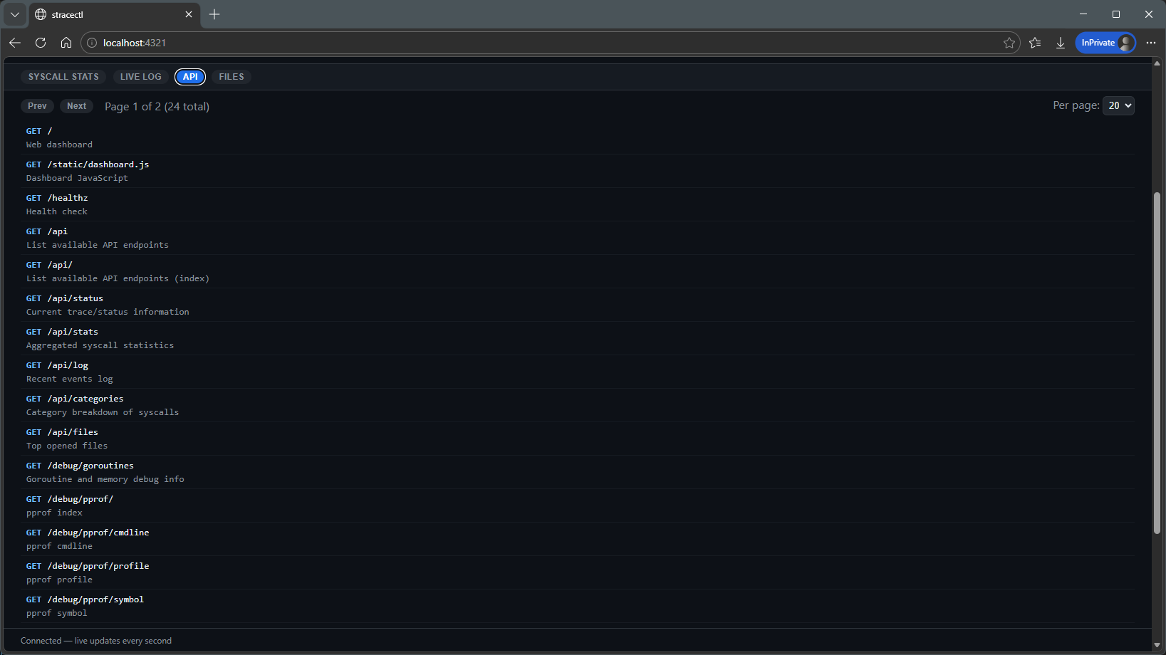 stracectl API Endpoints