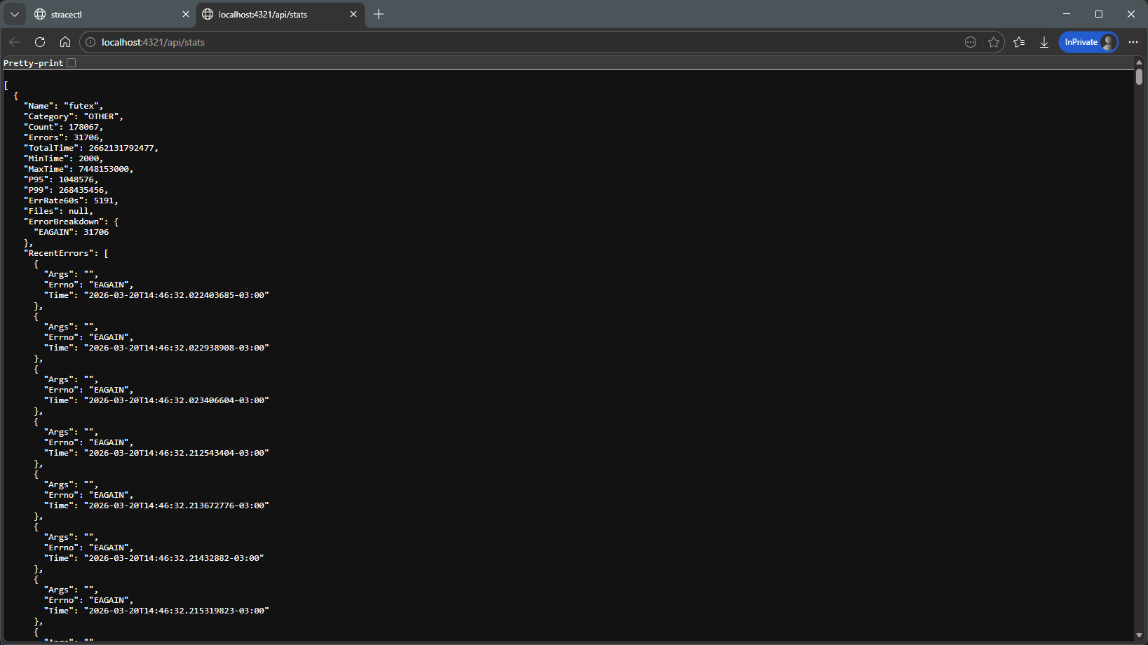 stracectl API /api/stats JSON output