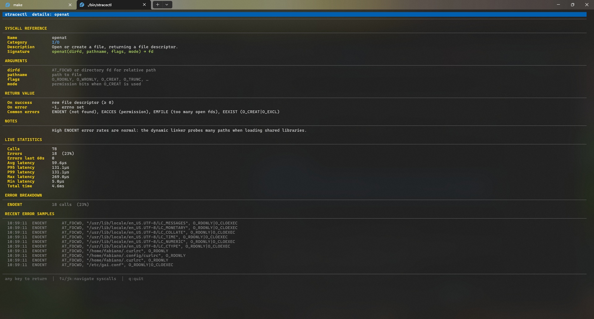 stracectl TUI syscall detail