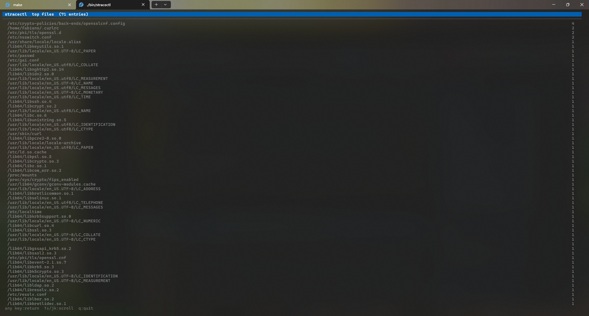 stracectl TUI open files